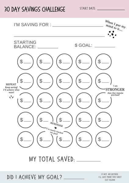 30 Day Savings Challenge Instant Download - ShartrueseWeekly Meal Planner Digital