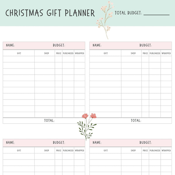 Christmas Gift Planner Bundle Instant Download - ShartrueseWeekly Meal Planner Digital