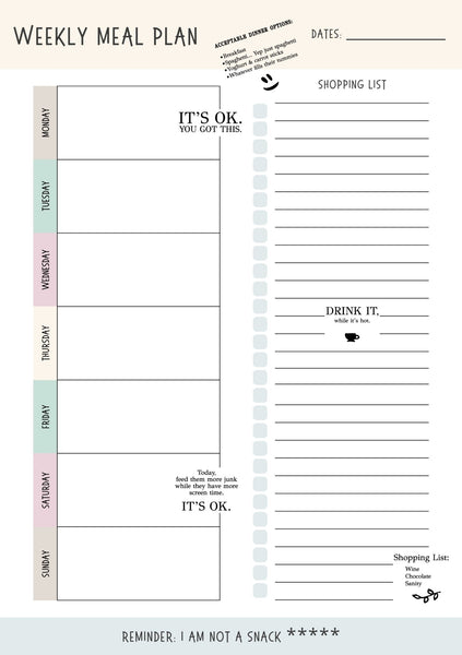 Weekly Meal Planner Printable - ShartrueseWeekly Meal Planner Digital