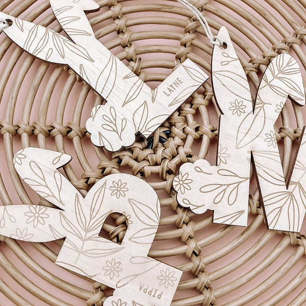 Leafy Bunny Tags - ShartrueseNursery Decor