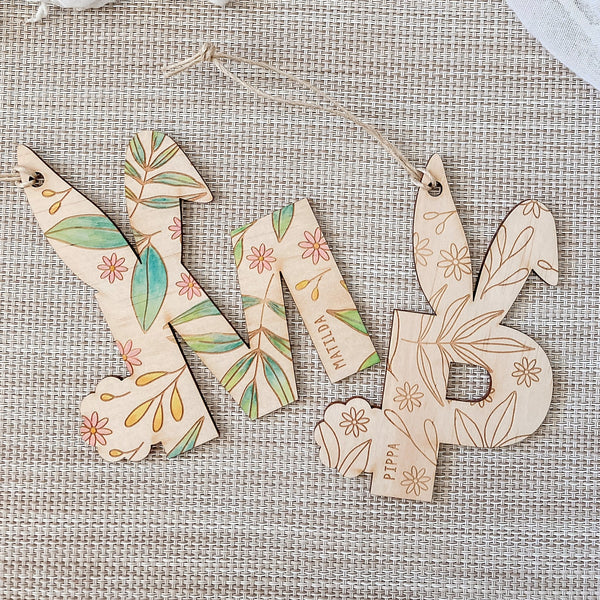 Leafy Bunny Tags - ShartrueseNursery Decor