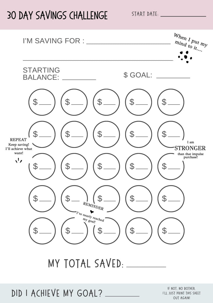 30 Day Savings Challenge Instant Download - ShartrueseWeekly Meal Planner Digital