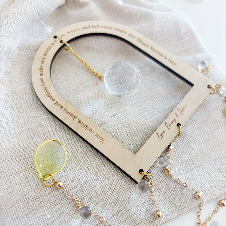 Personalised Arch Suncatcher - Glass Crystal with Leaf Keepsake - Mother&