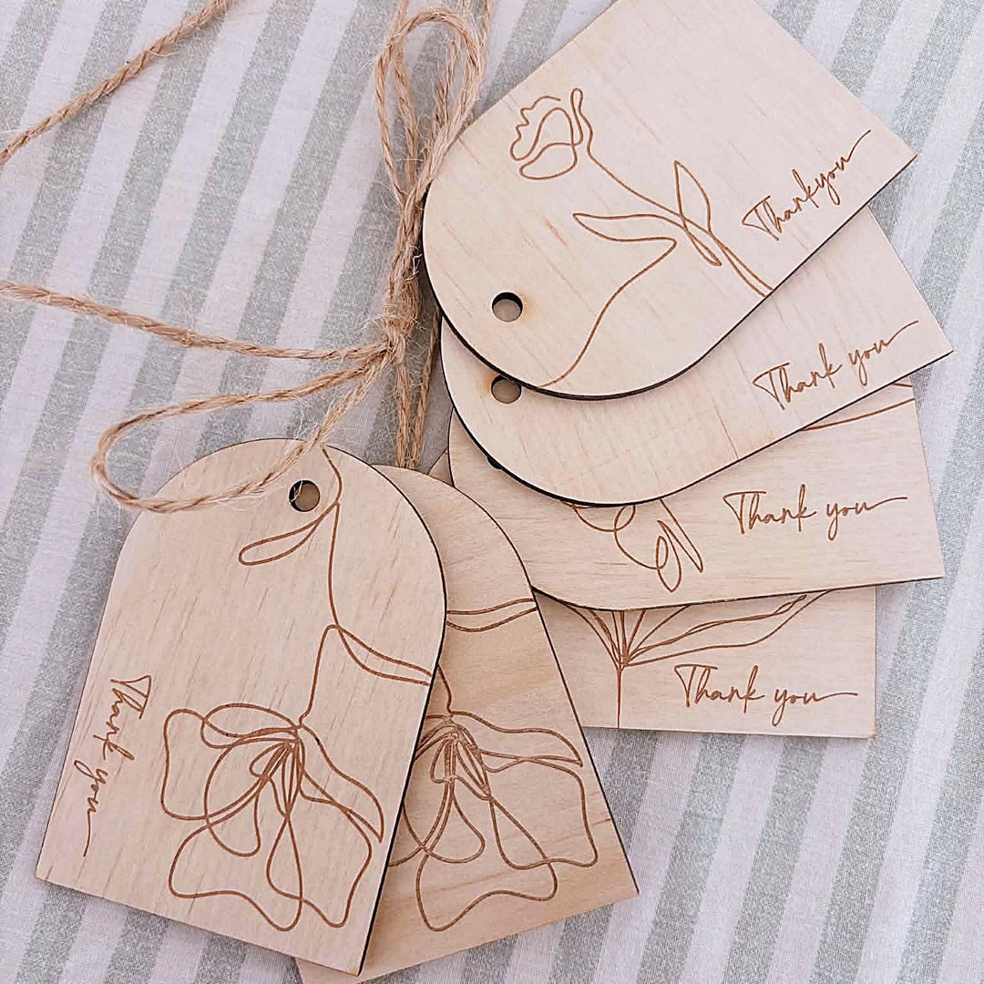 Botanical Wooden Thank You Gift Tags | Set of 6