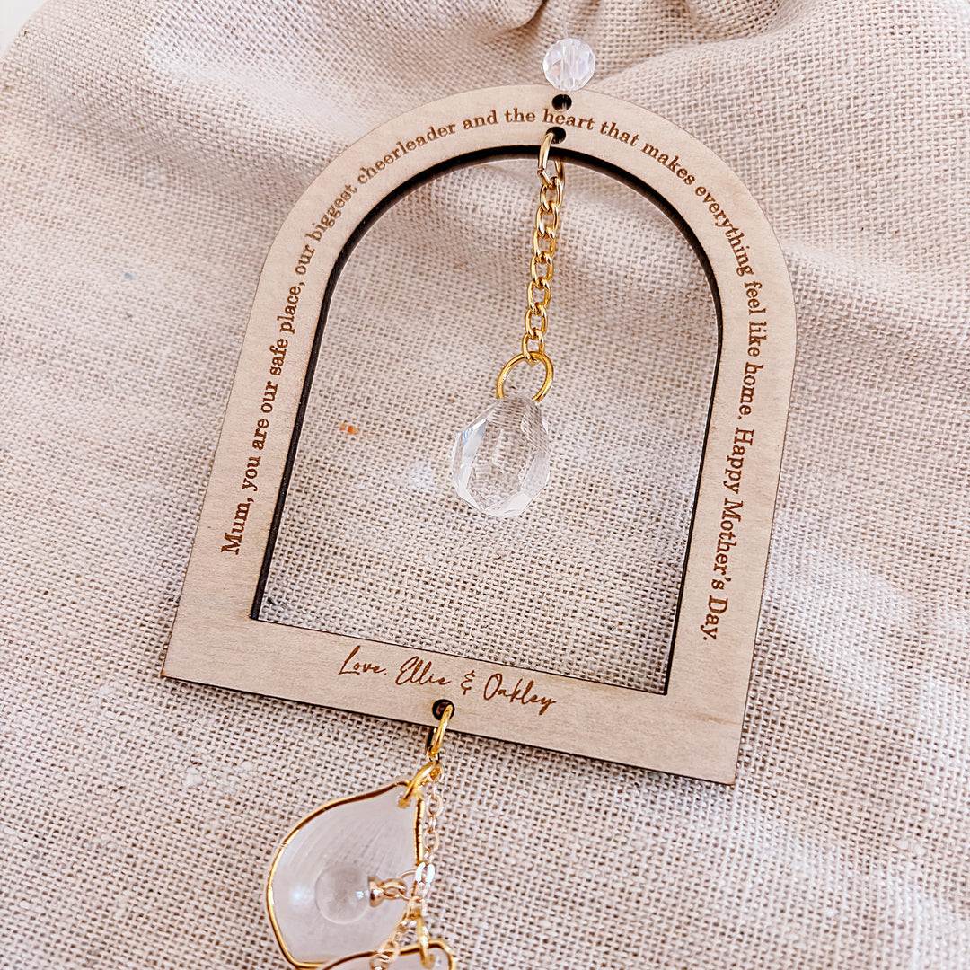 Personalised Arch Suncatcher - Glass Crystal - Gold Lined Leaf - Keepsake - Mother&