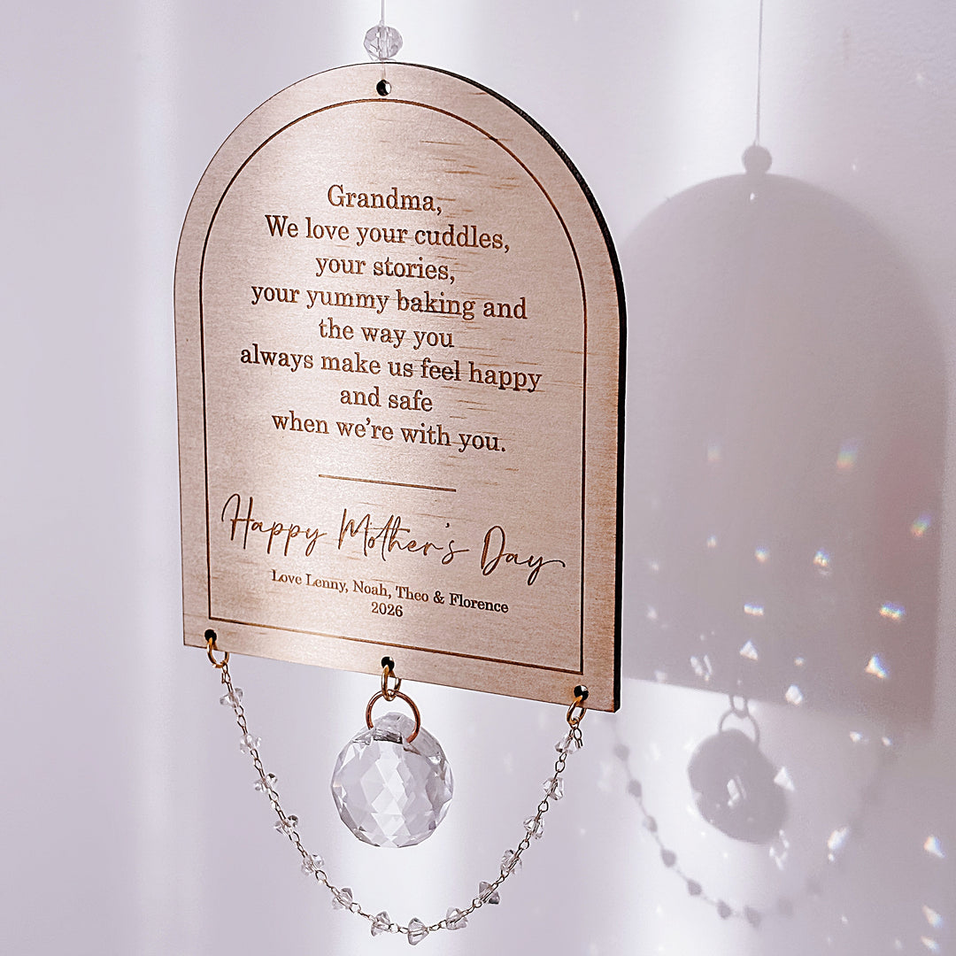 Personalised Arch Suncatcher - Glass Crystal Keepsake - Mother&