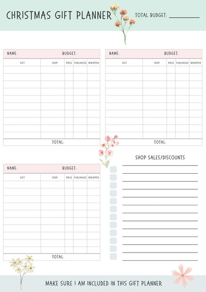 Christmas Gift Planner Bundle Instant Download - ShartrueseWeekly Meal Planner Digital