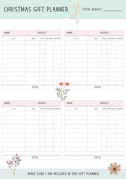 Christmas Gift Planner Bundle Instant Download - ShartrueseWeekly Meal Planner Digital