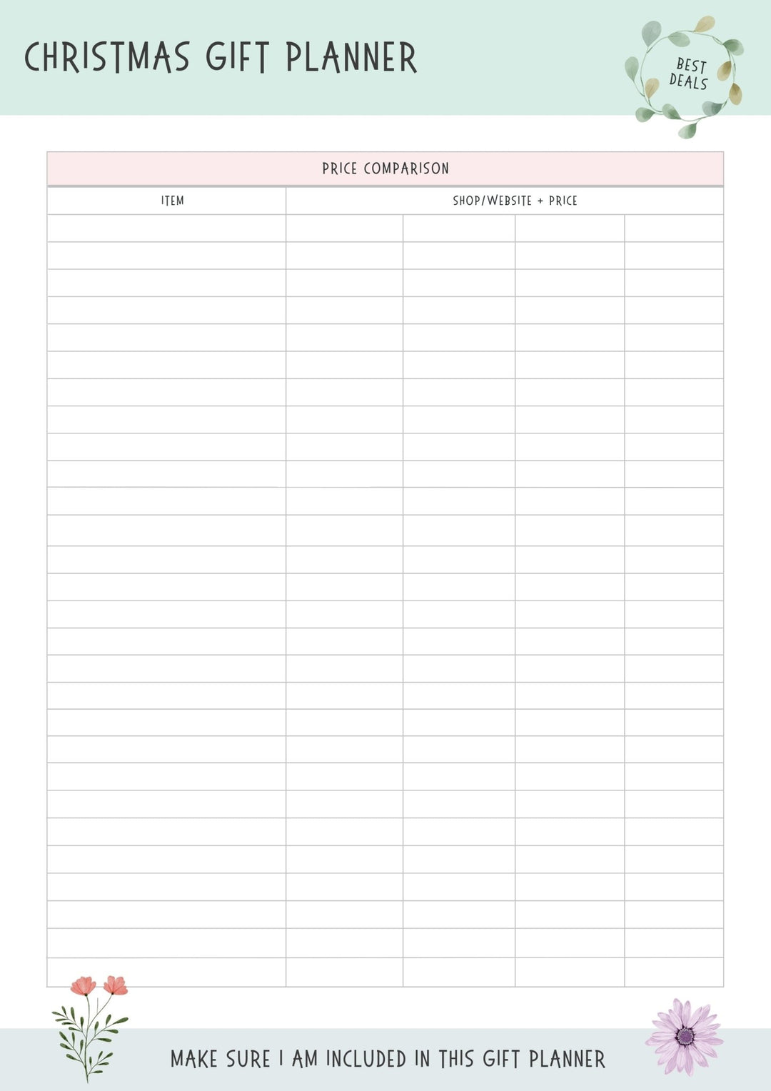 Christmas Gift Planner Bundle Instant Download - ShartrueseWeekly Meal Planner Digital
