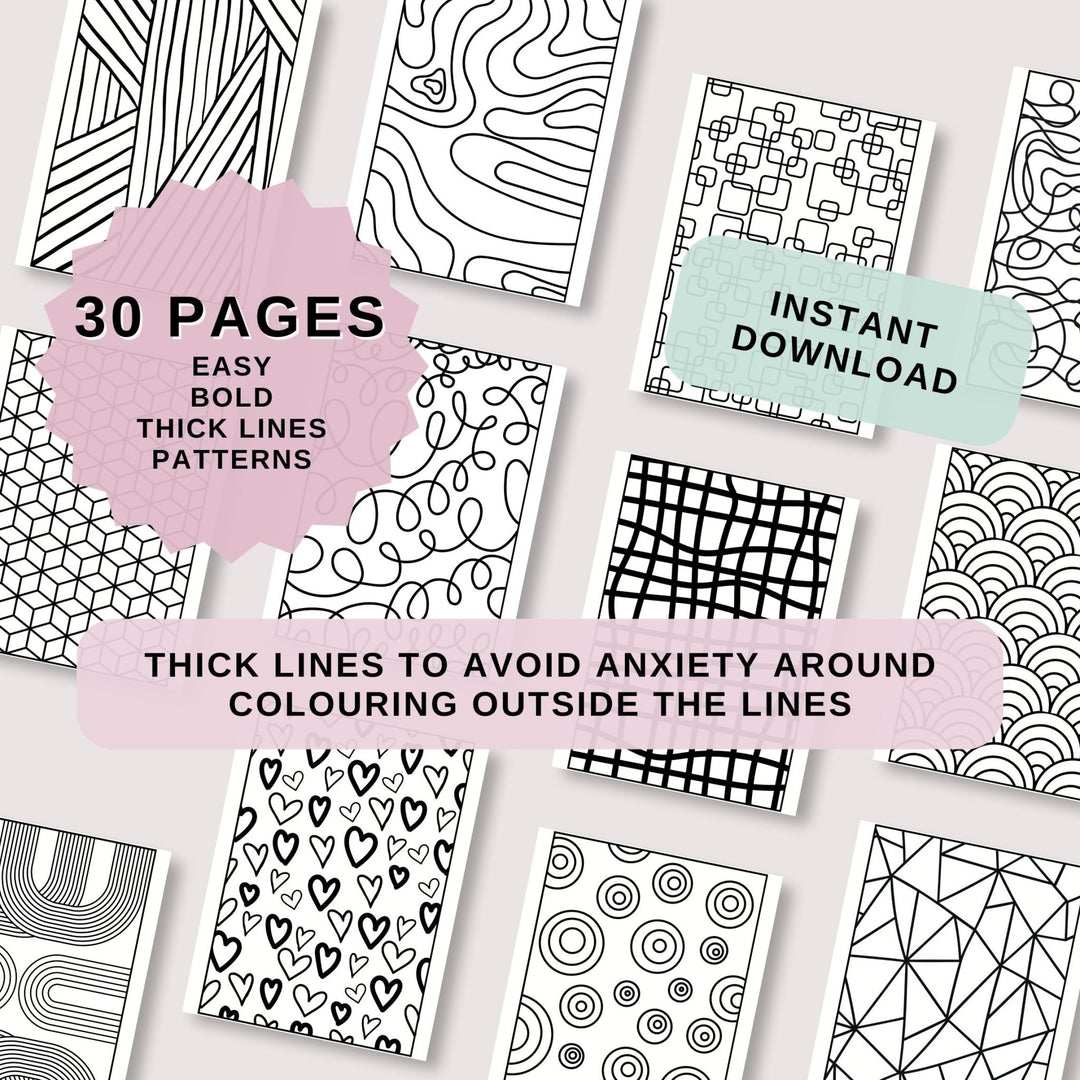 Easy Bold Patterns Colouring Pages Instant Download - ShartrueseColouring Pages