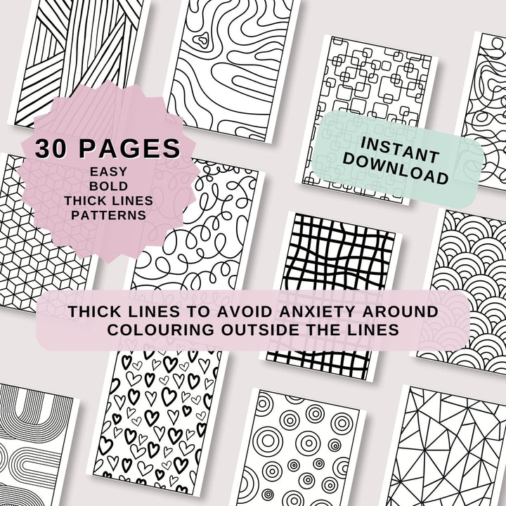 Easy Bold Patterns Colouring Pages Instant Download - ShartrueseColouring Pages