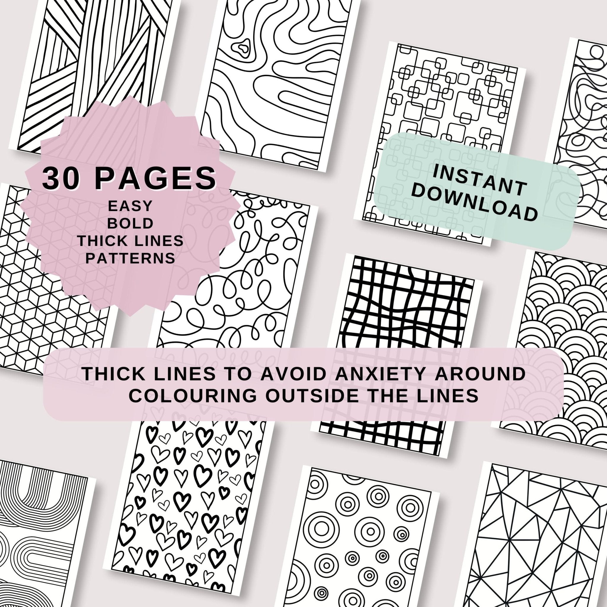 Easy Bold Patterns Colouring Pages Instant Download - Shartruese ...