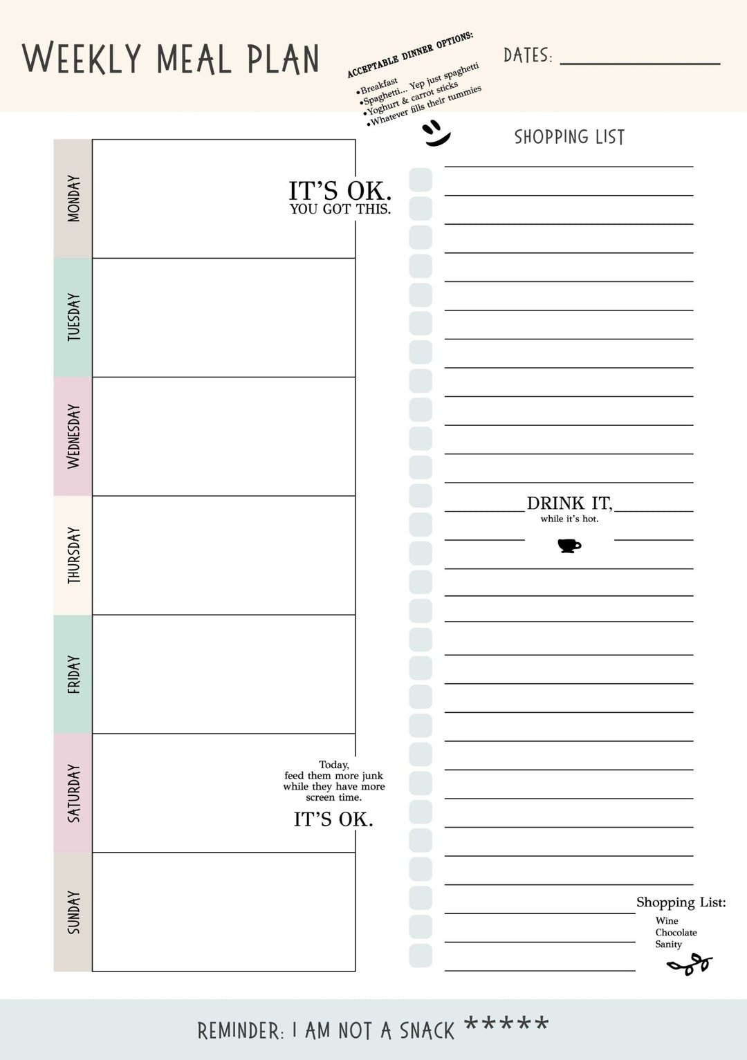 Weekly Meal Planner Printable - ShartrueseWeekly Meal Planner Digital