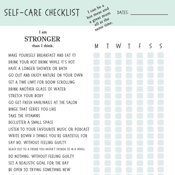 Weekly Self-Care Checklist Printable - ShartrueseWeekly Meal Planner Digital