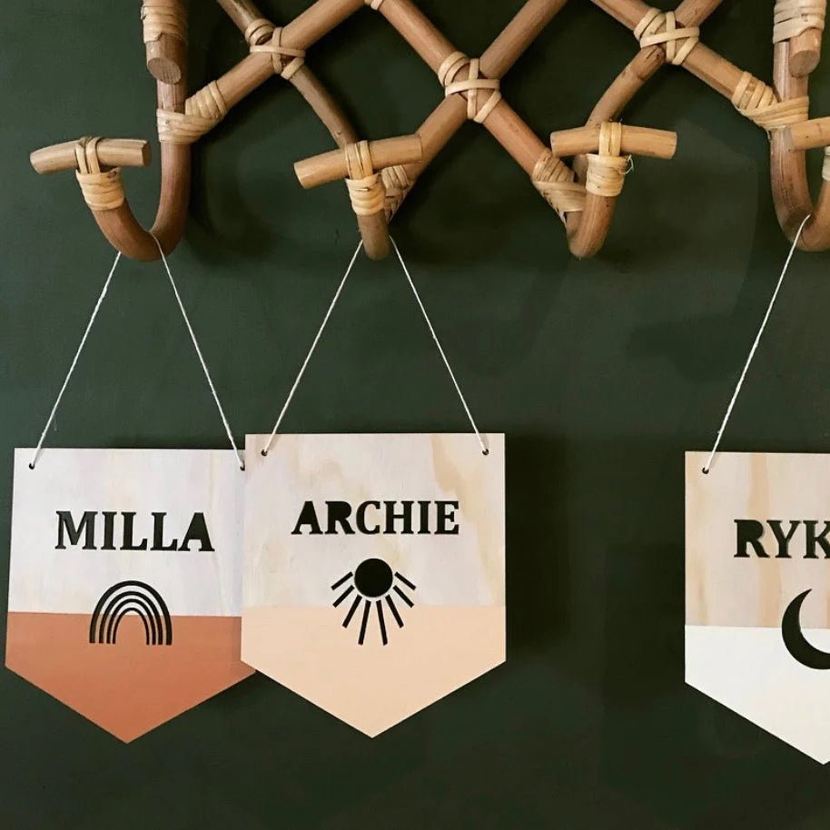Zilvi Mini Name Painted Flag - ShartrueseWall Decor; Wall Plaque; Nursery Decor, Kids Room, Wooden Decor