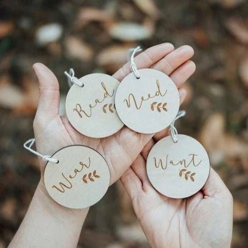 Zilvi Want, Need, Wear, Read Gift Tags - Vine - ShartrueseChristmas Ornament