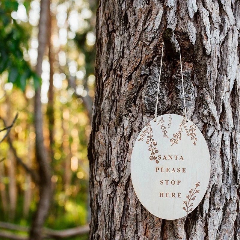 Zilvi Wildflower Santa Plaque - 'Santa Please Stop Here' - ShartrueseChristmas Ornament