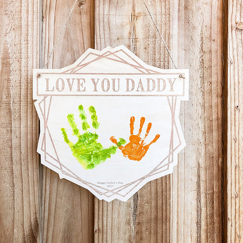 Geometric Handprint/Drawing Plaque for Father's Day  - Shartruese