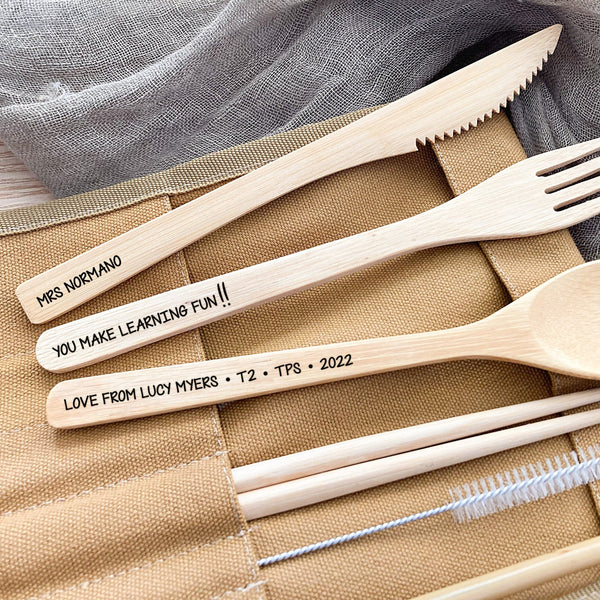 Bamboo Cutlery Set and Carry Pouch - Shartruese