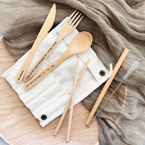 Bamboo Cutlery Set and Carry Pouch - Shartruese