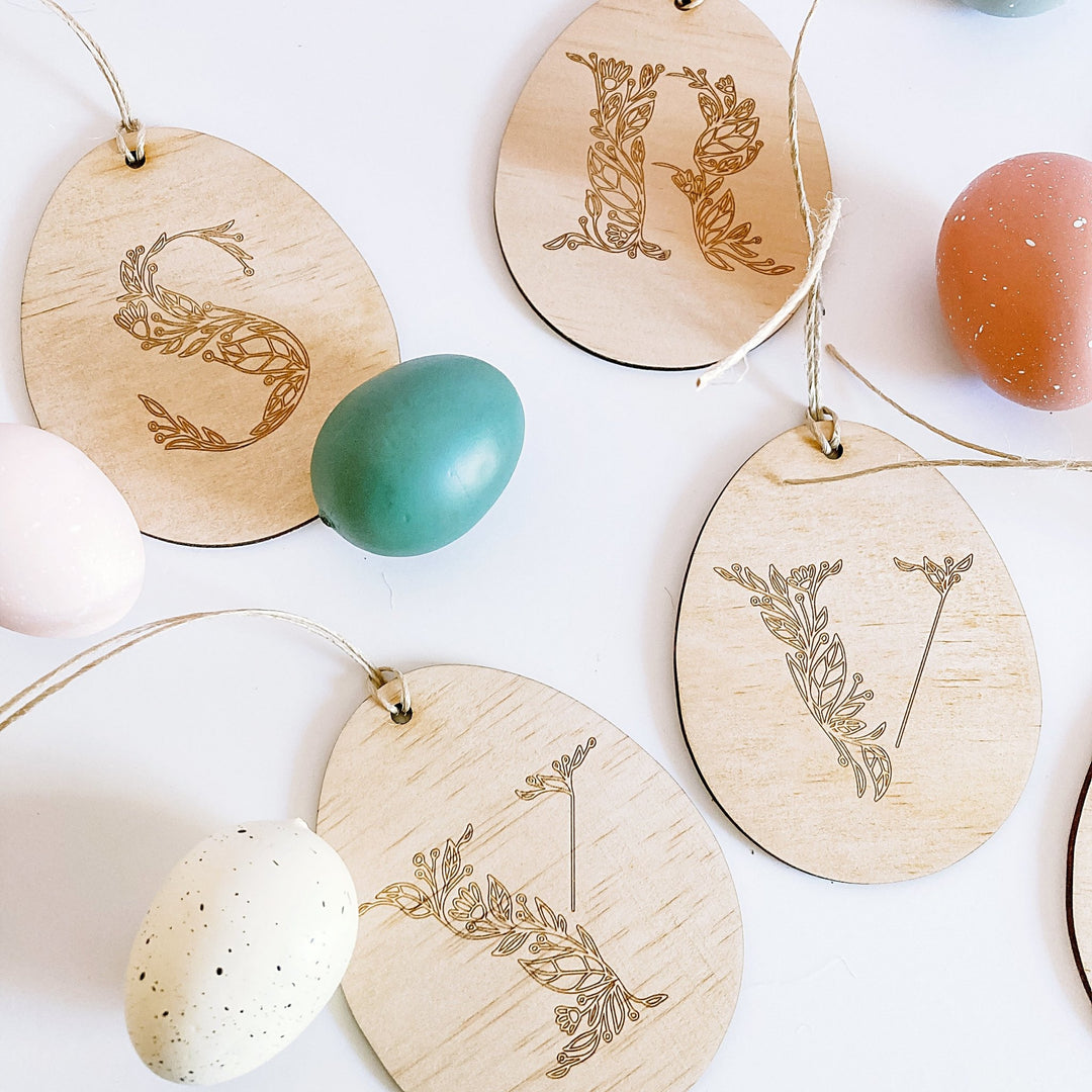 Floral Letter Easter Basket Tag - ShartrueseEaster Keepsake