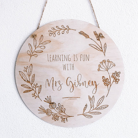 Floral Wreath Teacher Plaque - Shartruese