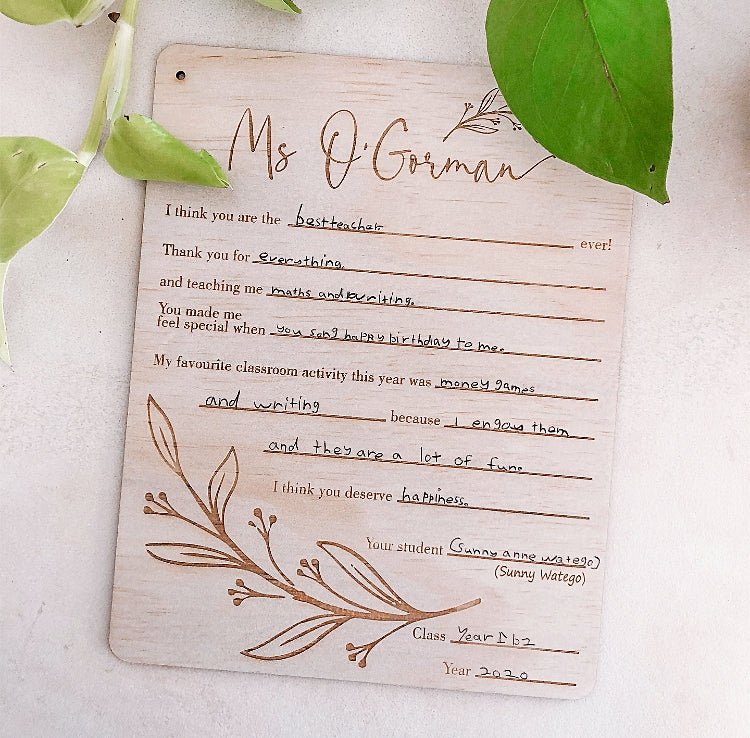 Letter to my Teacher Plaque - Shartruese
