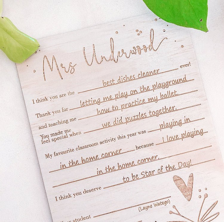 Letter to my Teacher Plaque - Shartruese