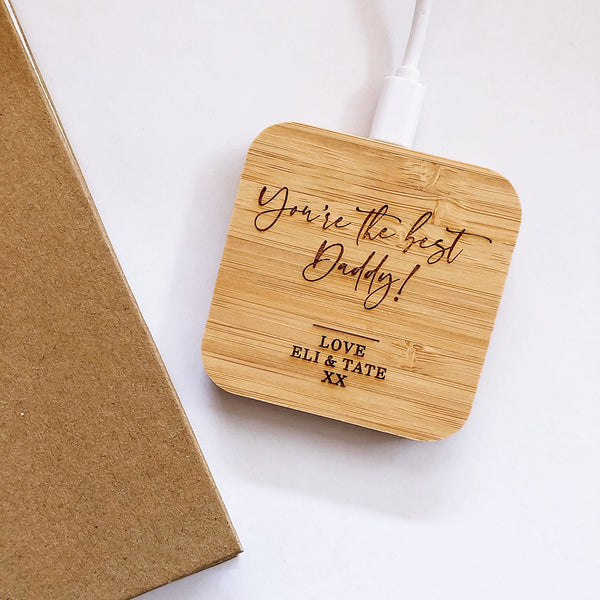 Personalised Bamboo Wireless Charger - Shartruese