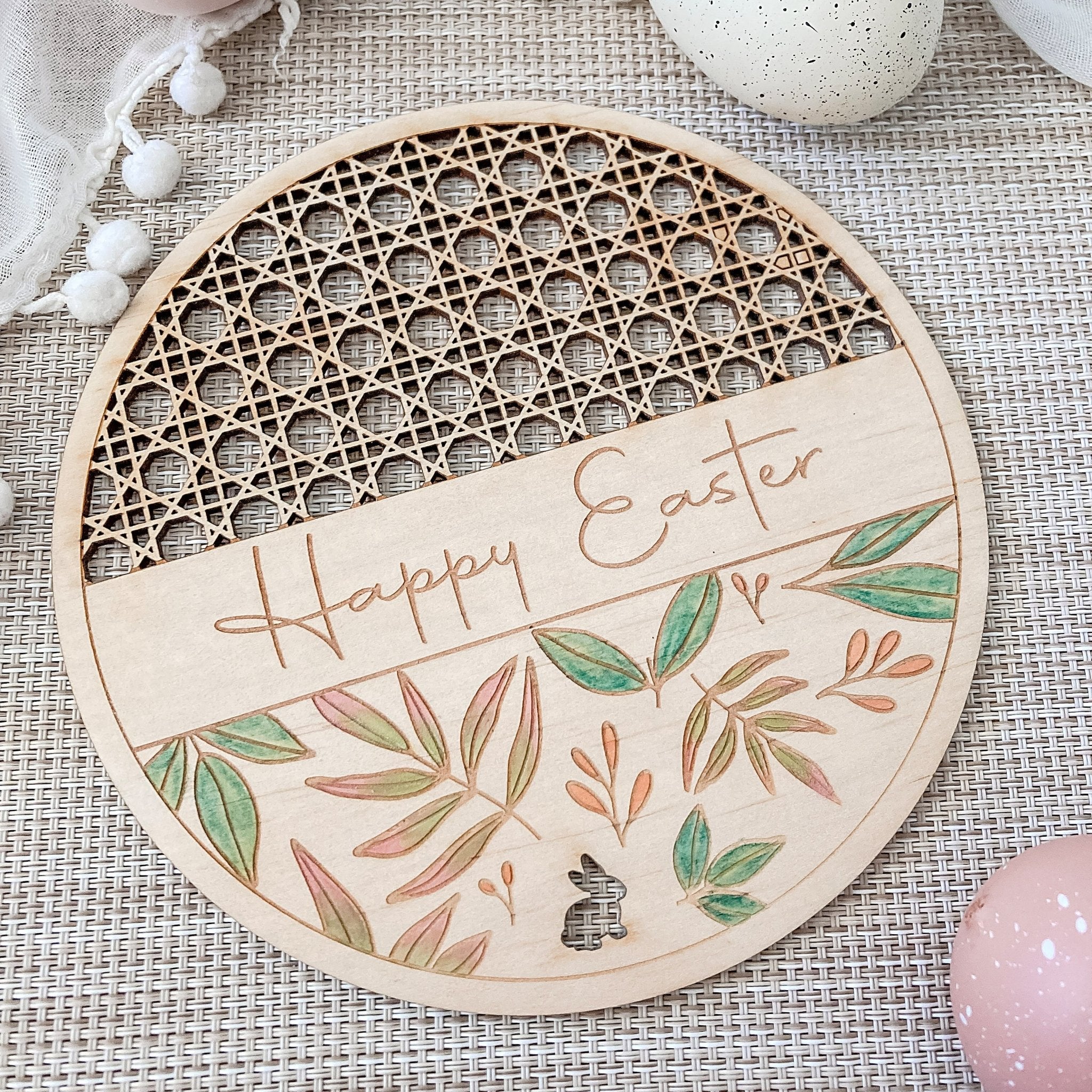 Rattan Happy Easter Plaque - ShartrueseEaster Keepsake