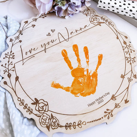 Wreathed Handprint/Drawing Plaque - Shartruese